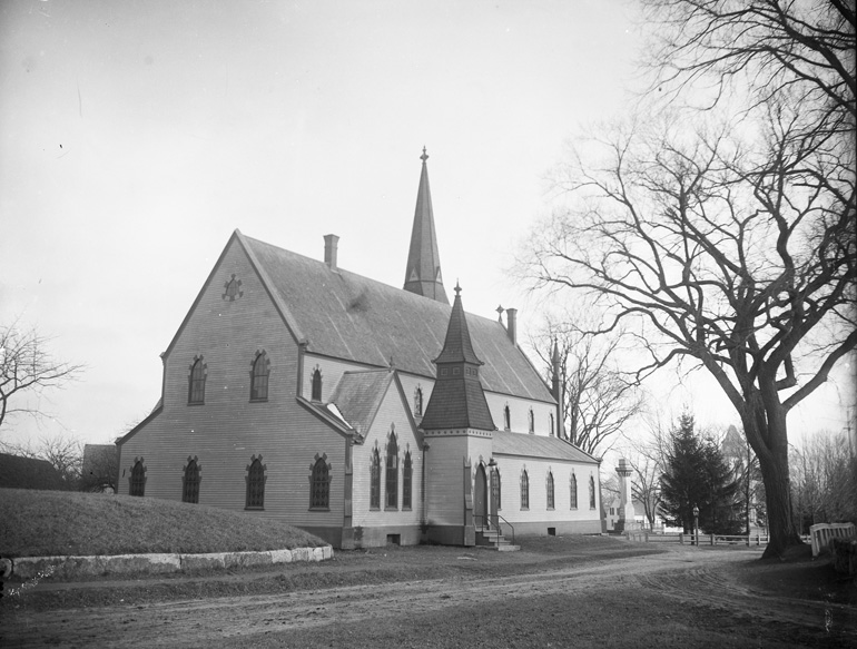 Damage to Central Baptist Church roof from floating ember 
		from a fire on Littleton Road on July 4, 1903