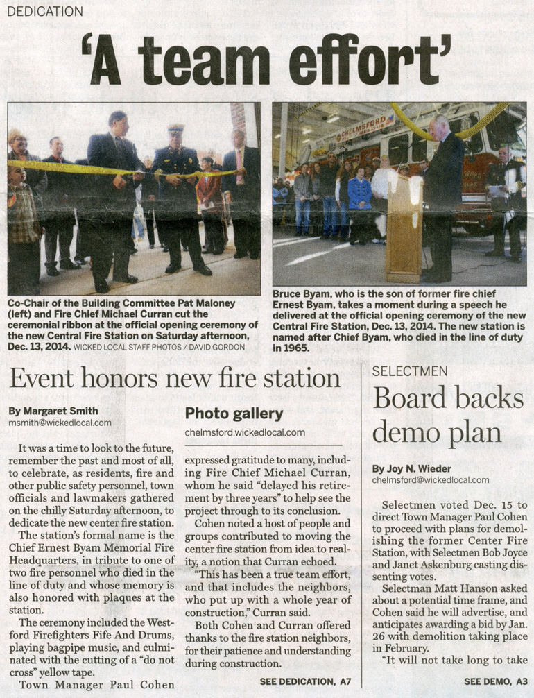 Dedication of the Center Fire Station on December 13, 2014